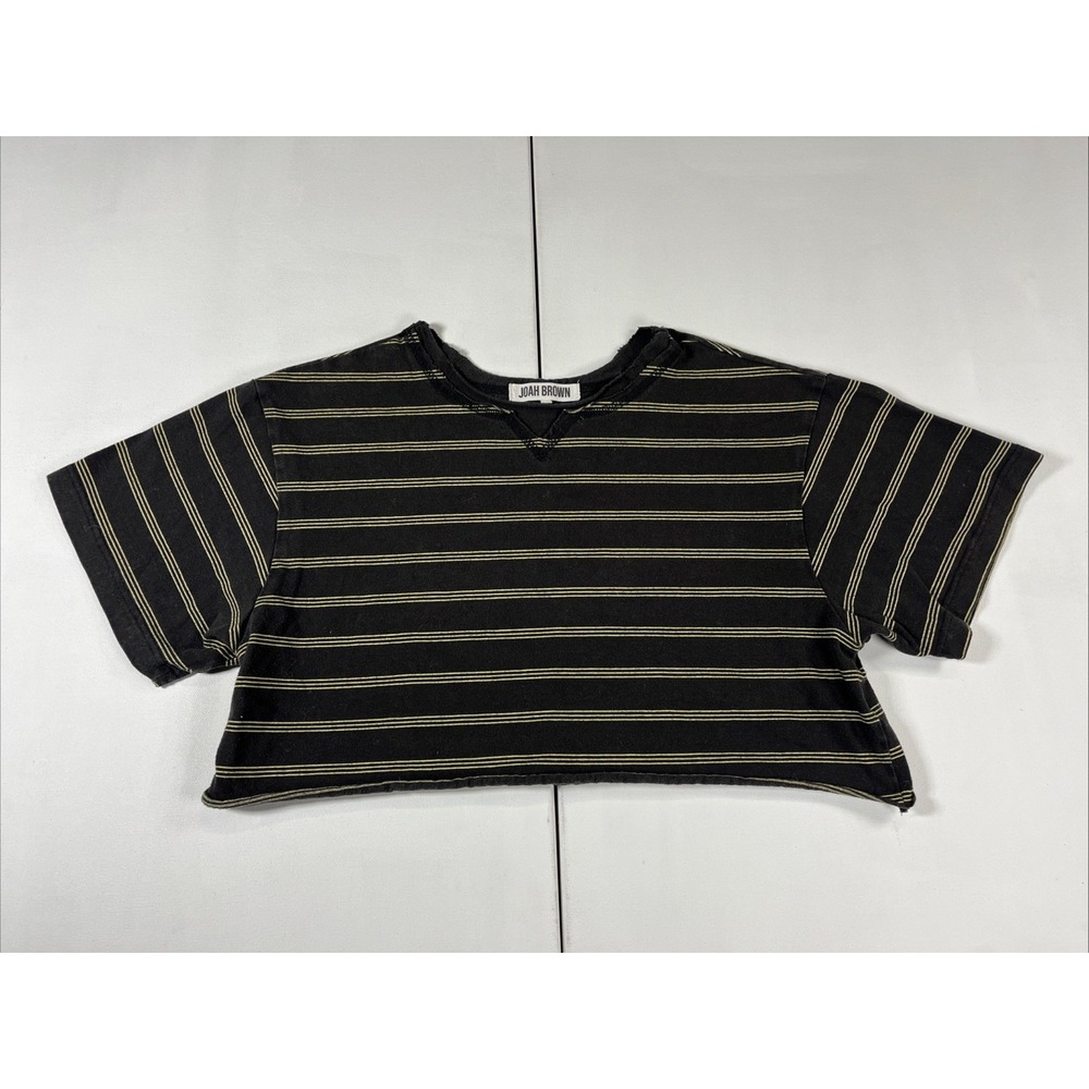 Joah Brown Cropped Striped Modal Crewneck Short Sleeve Tee Womens One Size
